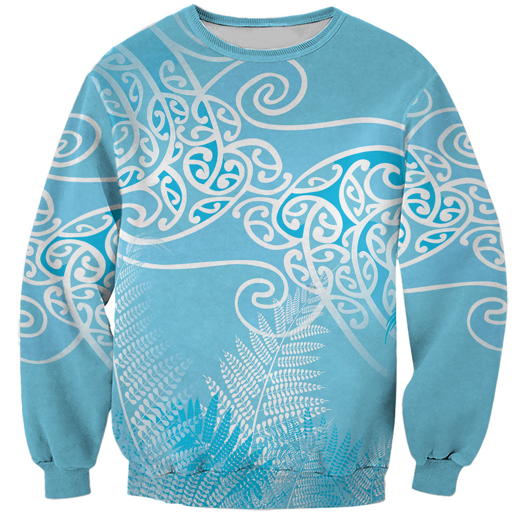 Aotearoa Maori Koru Curves Sweatshirt Silver Ferns - Turquoise