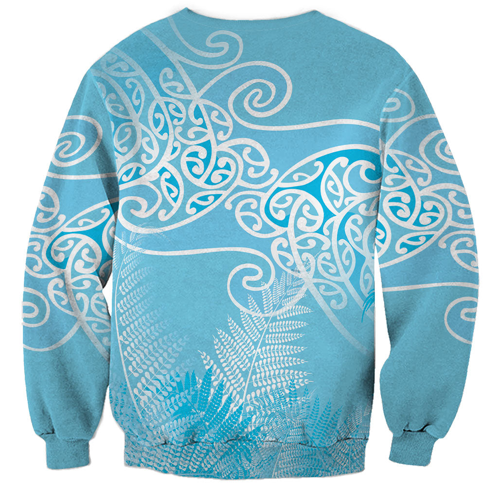Aotearoa Maori Koru Curves Sweatshirt Silver Ferns - Turquoise