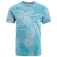 Aotearoa Maori Koru Curves T Shirt Silver Ferns - Turquoise LT7 Turquoise - Polynesian Pride