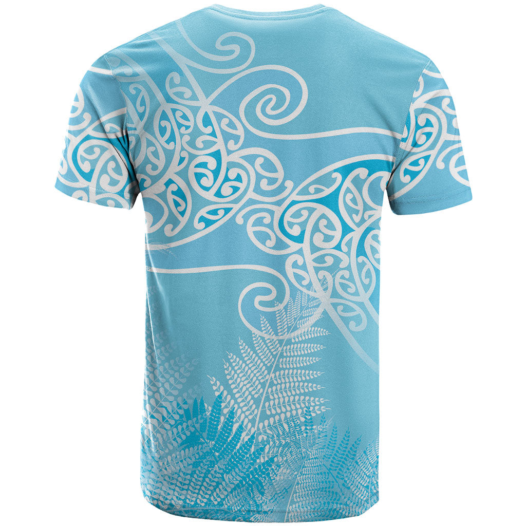 Aotearoa Maori Koru Curves T Shirt Silver Ferns - Turquoise LT7 - Polynesian Pride