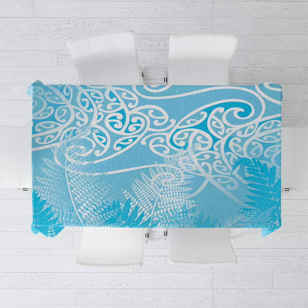 Aotearoa Maori Koru Curves Tablecloth Silver Ferns - Turquoise LT7 Turquoise - Polynesian Pride