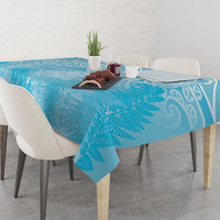 Aotearoa Maori Koru Curves Tablecloth Silver Ferns - Turquoise LT7 - Polynesian Pride