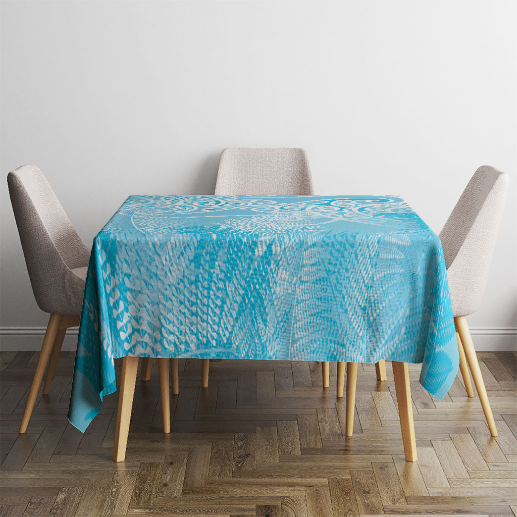 Aotearoa Maori Koru Curves Tablecloth Silver Ferns - Turquoise LT7 - Polynesian Pride