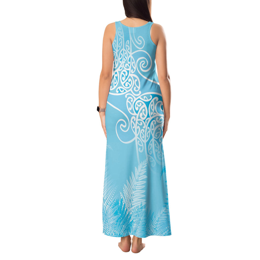 Aotearoa Maori Koru Curves Tank Maxi Dress Silver Ferns - Turquoise LT7 - Polynesian Pride