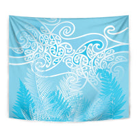 Aotearoa Maori Koru Curves Tapestry Silver Ferns - Turquoise LT7 - Polynesian Pride