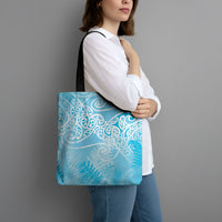 Aotearoa Maori Koru Curves Tote Bag Silver Ferns - Turquoise LT7 - Polynesian Pride