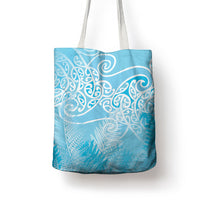 Aotearoa Maori Koru Curves Tote Bag Silver Ferns - Turquoise LT7 - Polynesian Pride