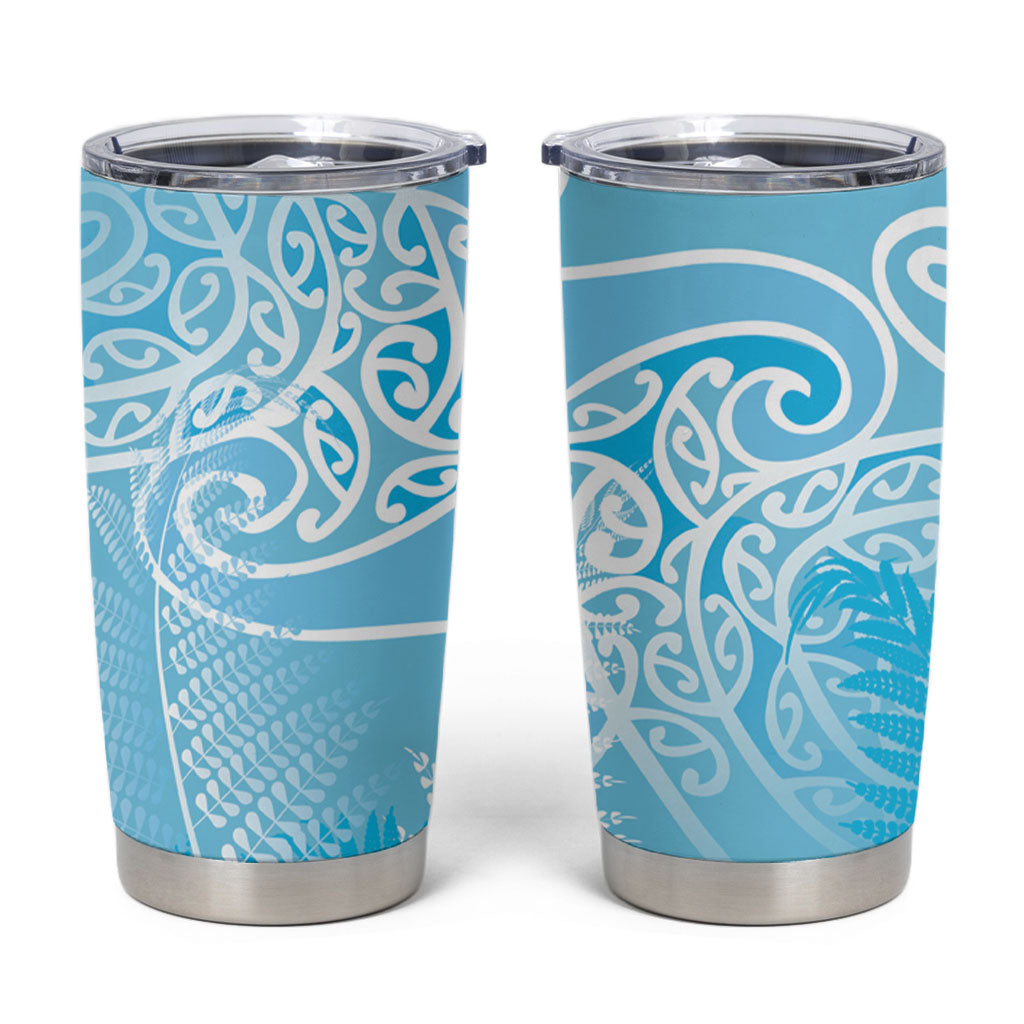 Aotearoa Maori Koru Curves Tumbler Cup Silver Ferns - Turquoise LT7 Turquoise - Polynesian Pride