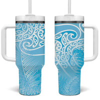 Aotearoa Maori Koru Curves Tumbler With Handle Silver Ferns - Turquoise LT7 One Size: 40 oz Turquoise - Polynesian Pride