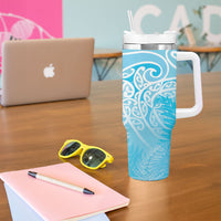 Aotearoa Maori Koru Curves Tumbler With Handle Silver Ferns - Turquoise LT7 - Polynesian Pride
