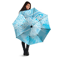 Aotearoa Maori Koru Curves Umbrella Silver Ferns - Turquoise LT7 - Polynesian Pride