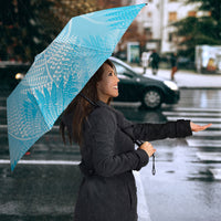 Aotearoa Maori Koru Curves Umbrella Silver Ferns - Turquoise LT7 - Polynesian Pride