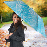 Aotearoa Maori Koru Curves Umbrella Silver Ferns - Turquoise LT7 - Polynesian Pride