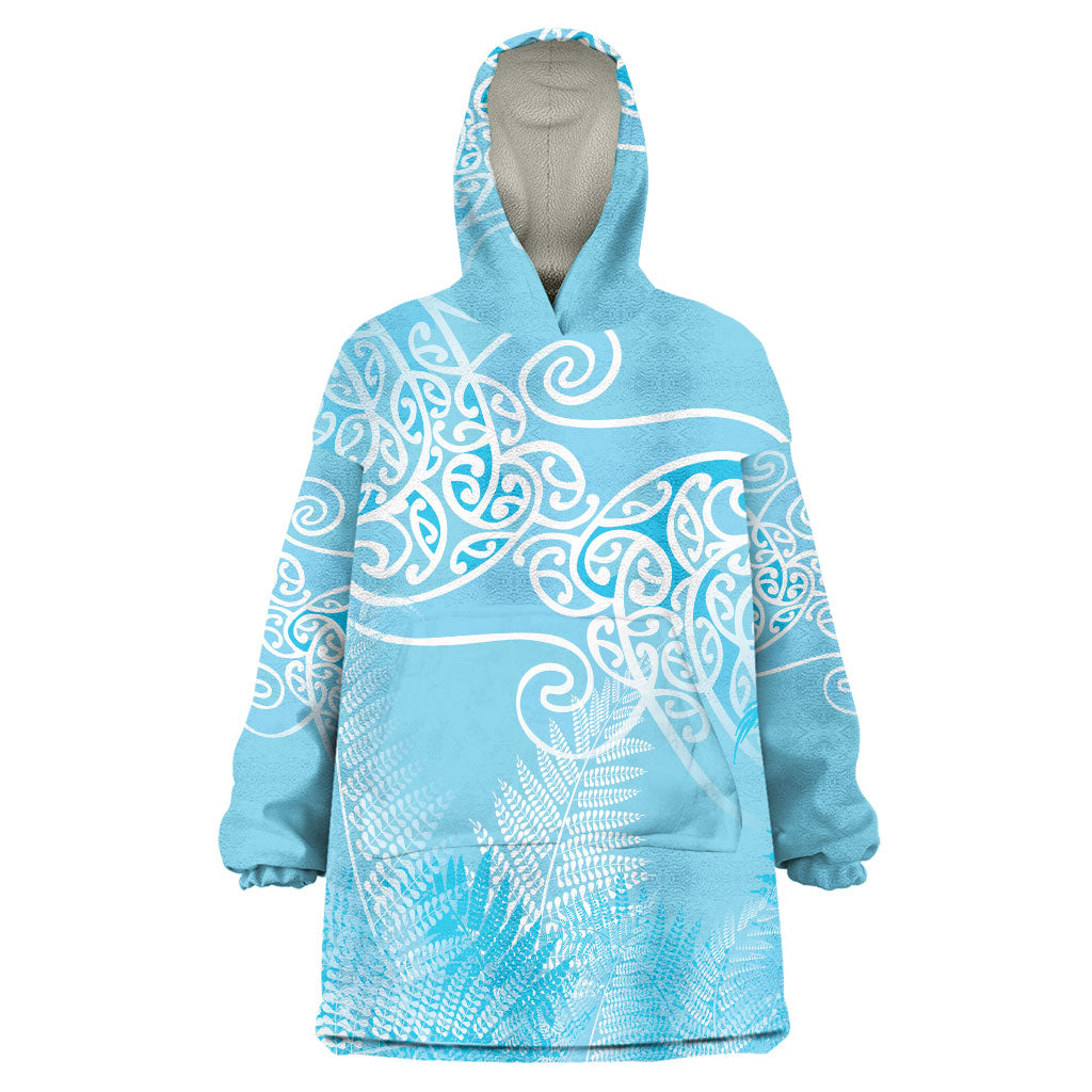 Aotearoa Maori Koru Curves Wearable Blanket Hoodie Silver Ferns - Turquoise LT7 One Size Turquoise - Polynesian Pride