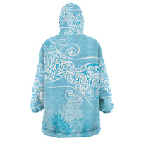 Aotearoa Maori Koru Curves Wearable Blanket Hoodie Silver Ferns - Turquoise LT7 - Polynesian Pride