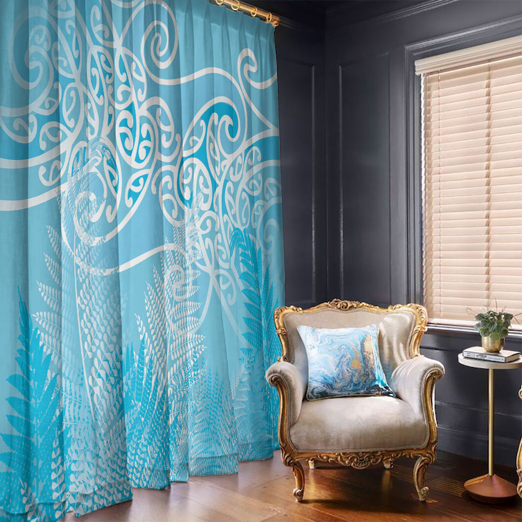 Aotearoa Maori Koru Curves Window Curtain Silver Ferns - Turquoise LT7 - Polynesian Pride