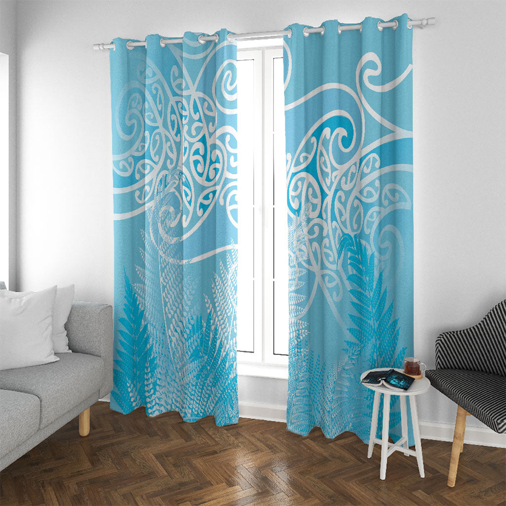 Aotearoa Maori Koru Curves Window Curtain Silver Ferns - Turquoise LT7 With Grommets Turquoise - Polynesian Pride