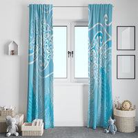 Aotearoa Maori Koru Curves Window Curtain Silver Ferns - Turquoise LT7 - Polynesian Pride