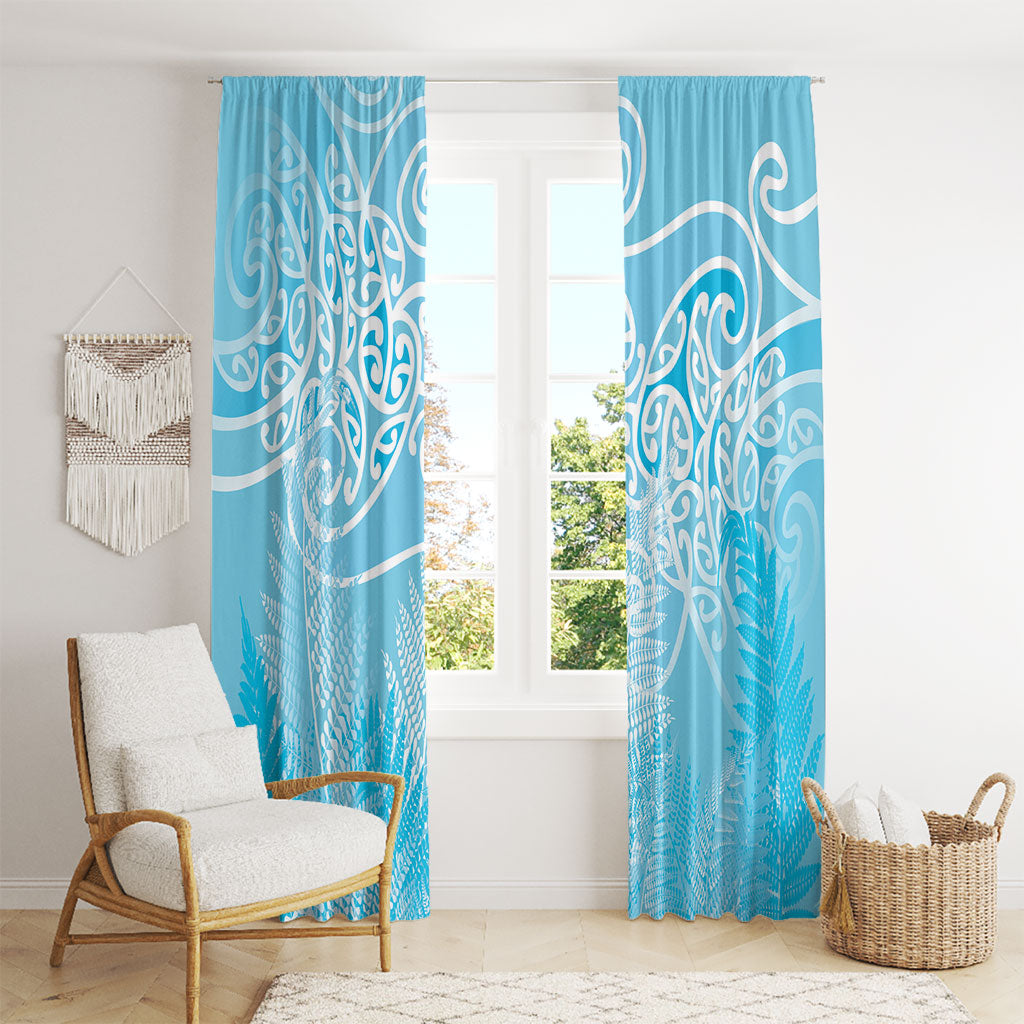 Aotearoa Maori Koru Curves Window Curtain Silver Ferns - Turquoise LT7 - Polynesian Pride
