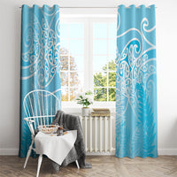 Aotearoa Maori Koru Curves Window Curtain Silver Ferns - Turquoise LT7 - Polynesian Pride