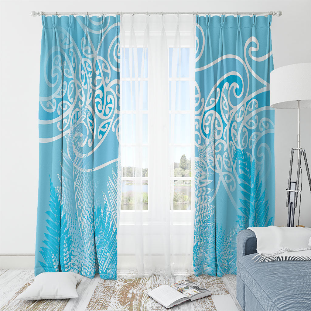 Aotearoa Maori Koru Curves Window Curtain Silver Ferns - Turquoise LT7 - Polynesian Pride