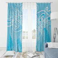 Aotearoa Maori Koru Curves Window Curtain Silver Ferns - Turquoise LT7 - Polynesian Pride