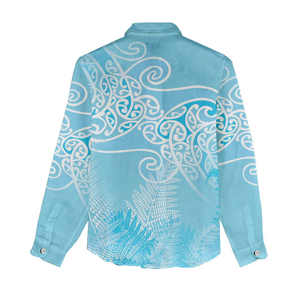 Aotearoa Maori Koru Curves Women Casual Shirt Silver Ferns - Turquoise LT7 - Polynesian Pride