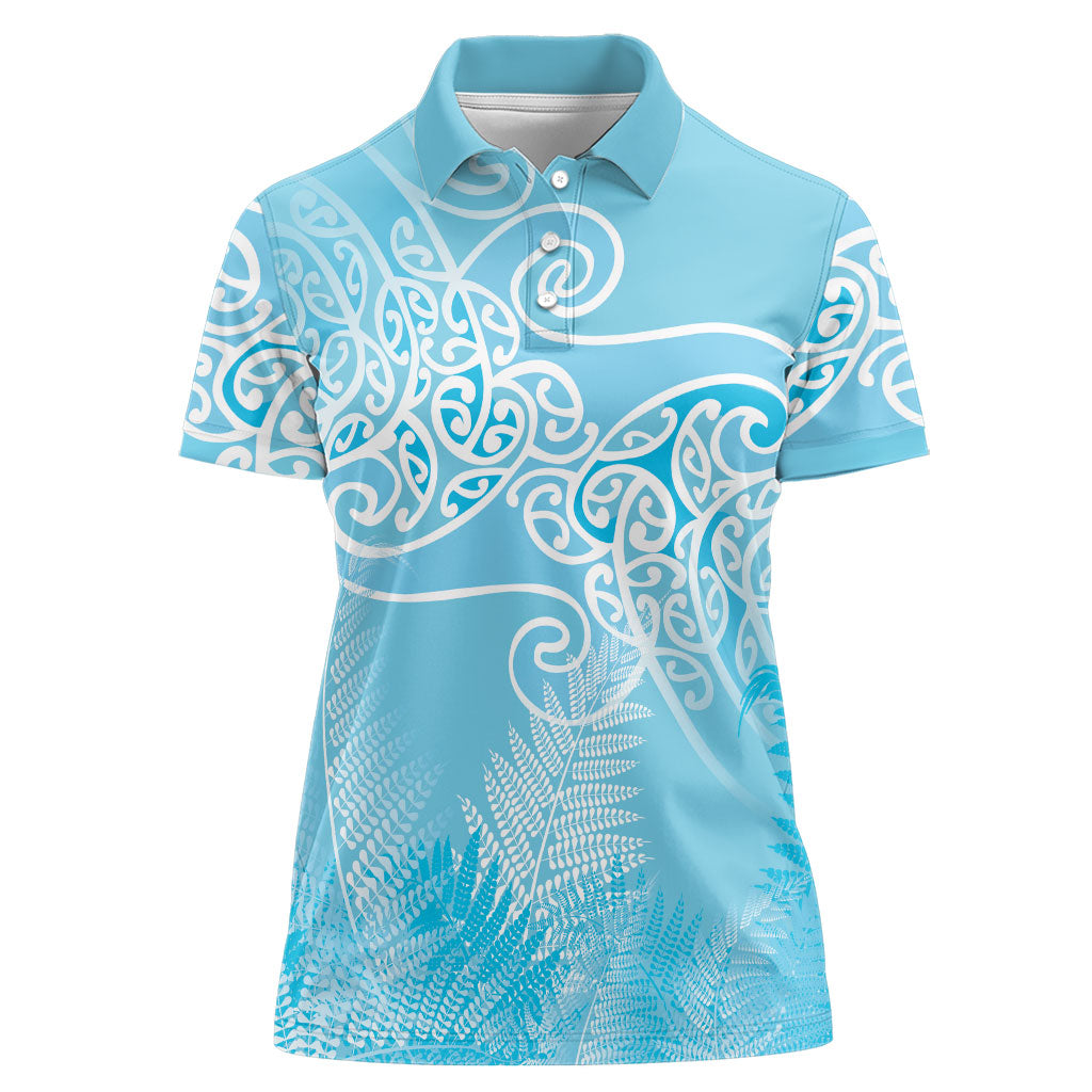 Aotearoa Maori Koru Curves Women Polo Shirt Silver Ferns - Turquoise LT7 Female Turquoise - Polynesian Pride