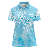 Aotearoa Maori Koru Curves Women Polo Shirt Silver Ferns - Turquoise LT7 Female Turquoise - Polynesian Pride