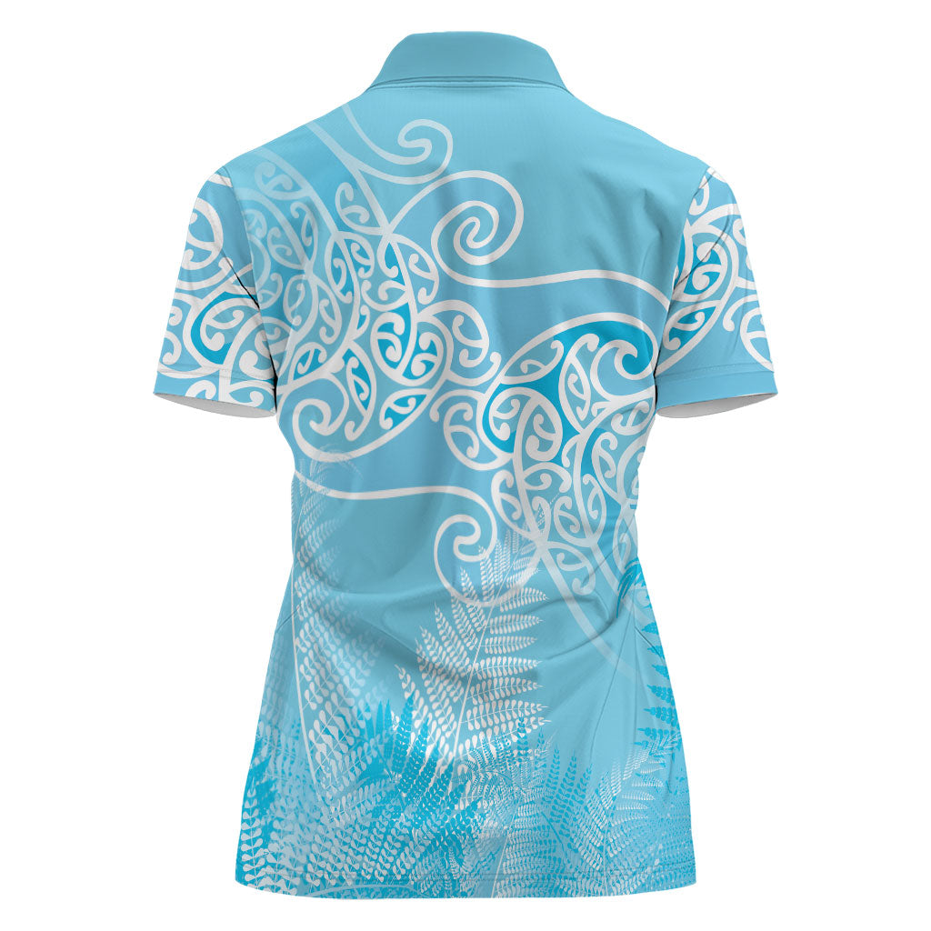 Aotearoa Maori Koru Curves Women Polo Shirt Silver Ferns - Turquoise LT7 - Polynesian Pride