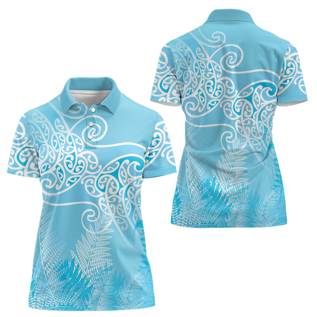 Aotearoa Maori Koru Curves Women Polo Shirt Silver Ferns - Turquoise LT7 - Polynesian Pride