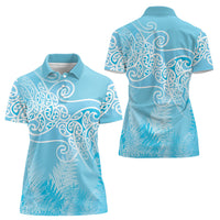 Aotearoa Maori Koru Curves Women Polo Shirt Silver Ferns - Turquoise LT7 - Polynesian Pride