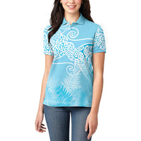 Aotearoa Maori Koru Curves Women Polo Shirt Silver Ferns - Turquoise LT7 - Polynesian Pride
