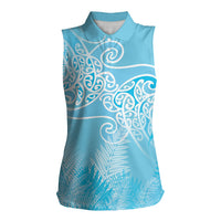 Aotearoa Maori Koru Curves Women Sleeveless Polo Shirt Silver Ferns - Turquoise LT7 Female Turquoise - Polynesian Pride