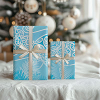 Aotearoa Maori Koru Curves Wrapping Paper Silver Ferns - Turquoise LT7 - Polynesian Pride