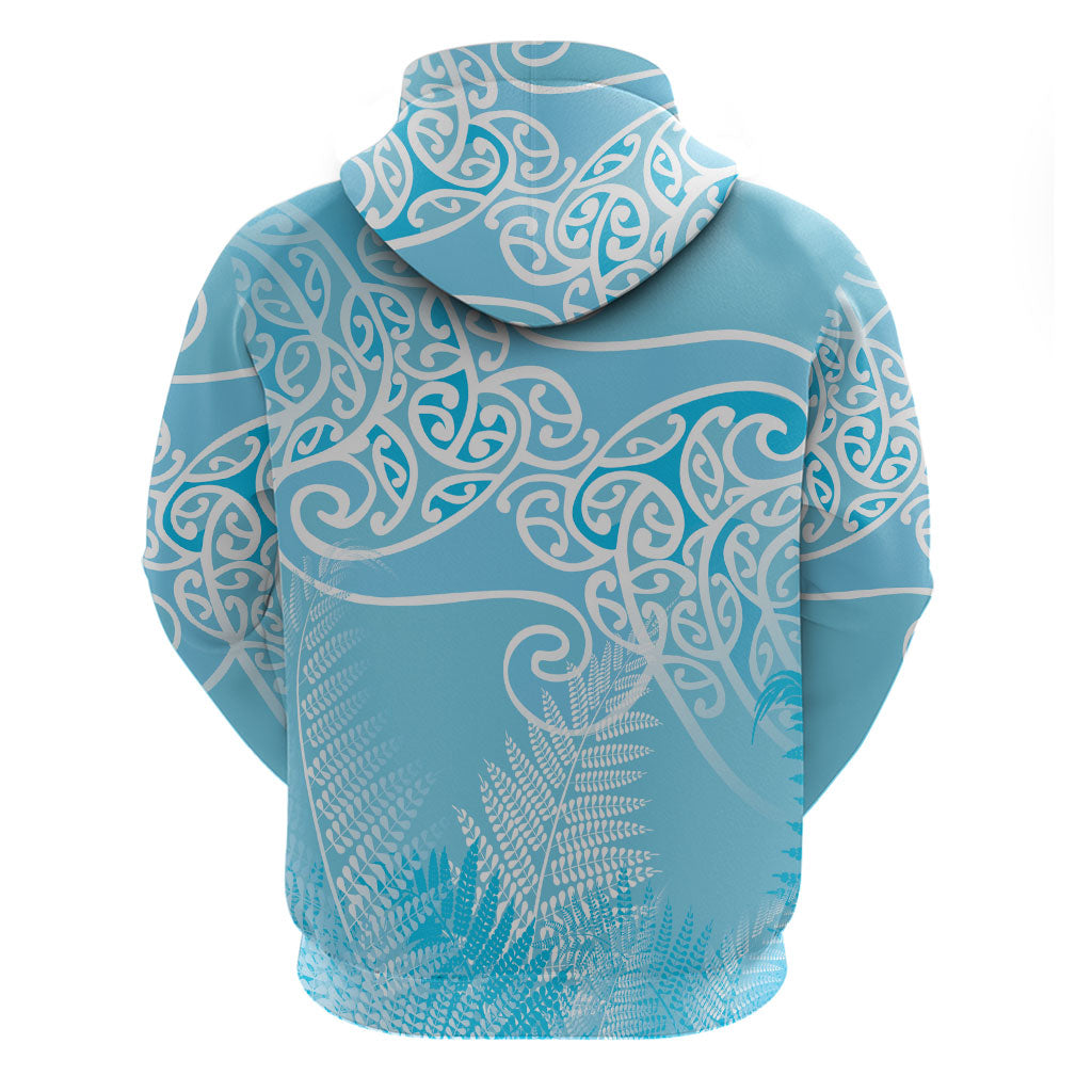 Aotearoa Maori Koru Curves Zip Hoodie Silver Ferns - Turquoise LT7 - Polynesian Pride