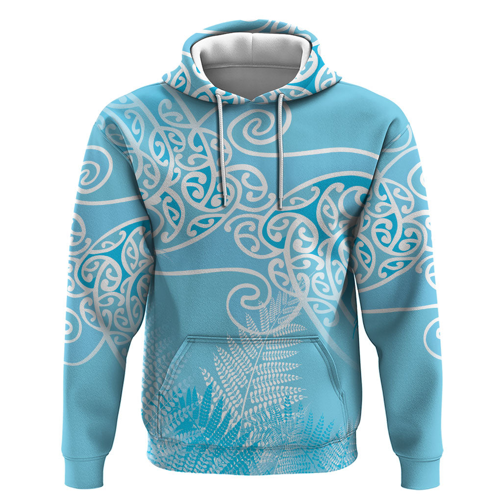 Aotearoa Maori Koru Curves Zip Hoodie Silver Ferns - Turquoise LT7 Pullover Hoodie Turquoise - Polynesian Pride