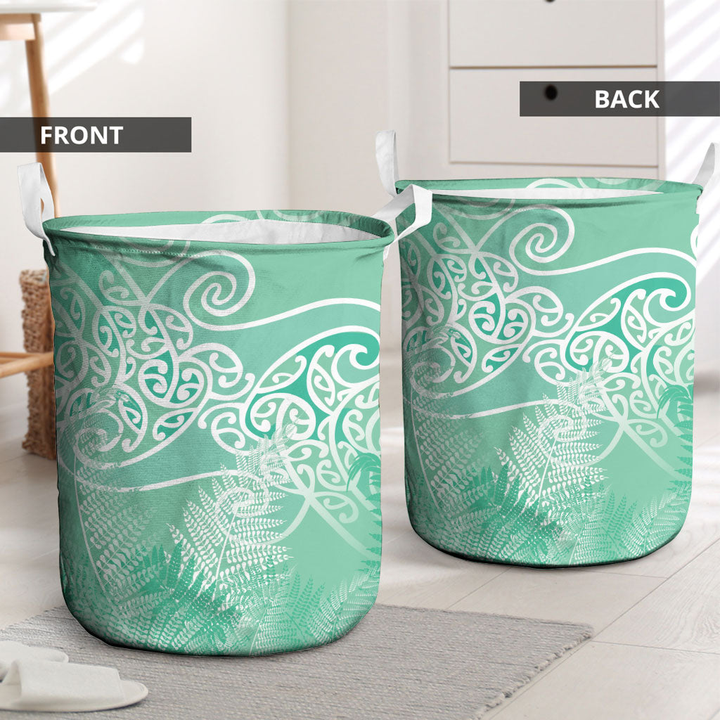 Aotearoa Maori Koru Curves Laundry Basket Silver Ferns - Mint LT7 - Polynesian Pride
