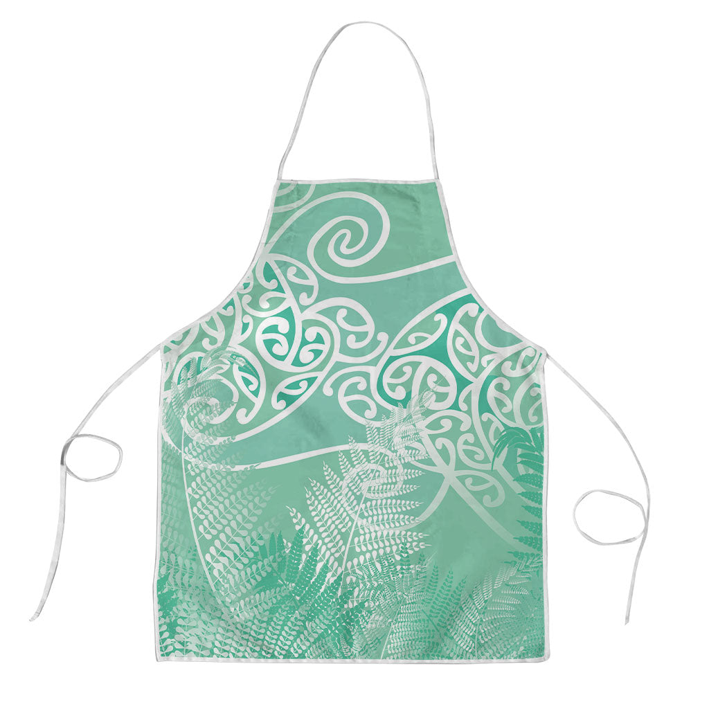 Aotearoa Maori Koru Curves Apron Silver Ferns - Mint LT7 Mint Green - Polynesian Pride
