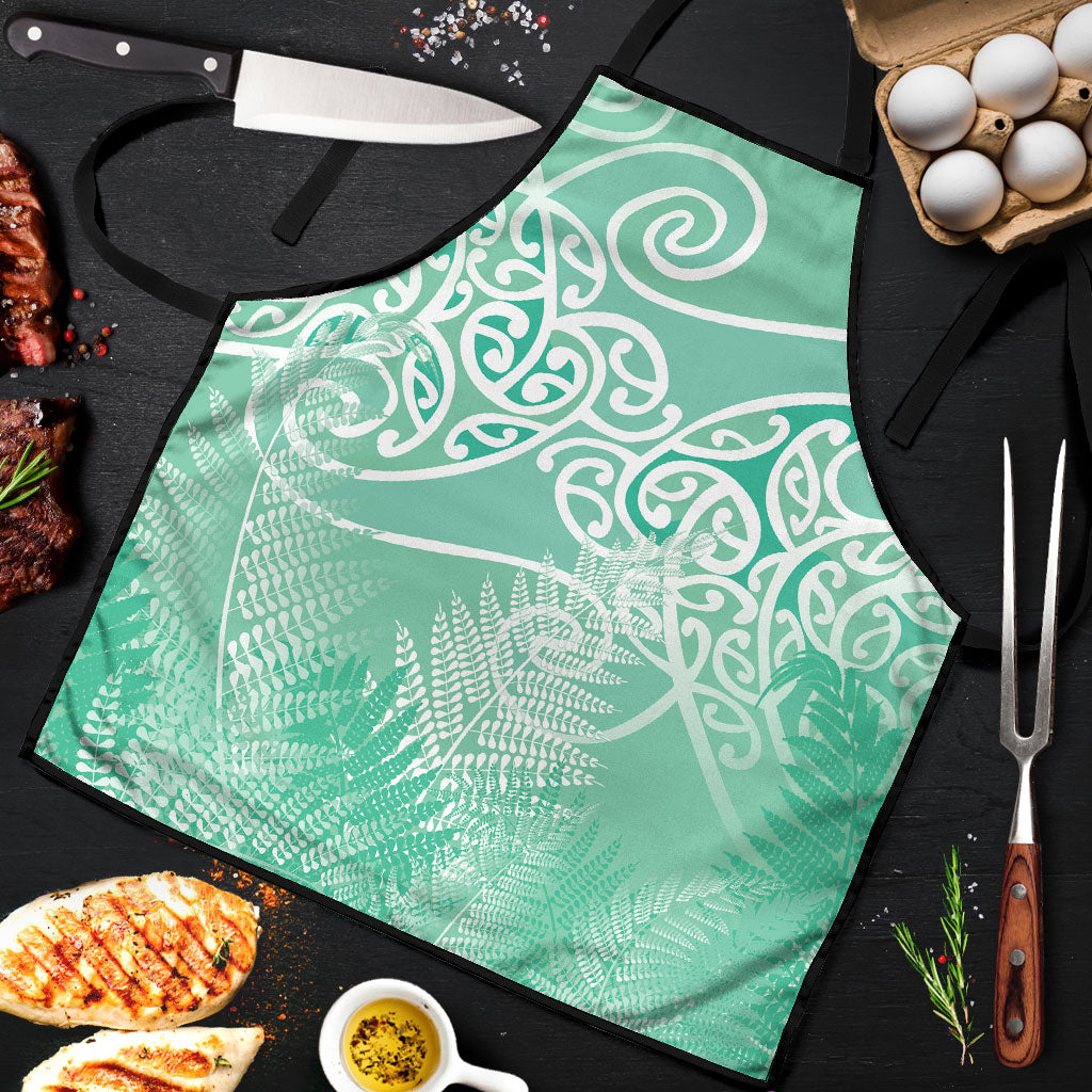 Aotearoa Maori Koru Curves Apron Silver Ferns - Mint LT7 Mint Green - Polynesian Pride