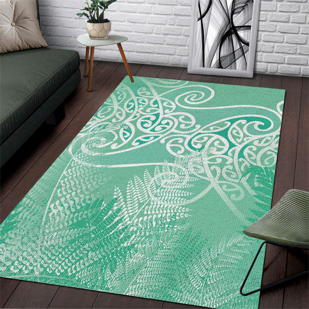 Aotearoa Maori Koru Curves Area Rug Silver Ferns - Mint LT7 Mint Green - Polynesian Pride