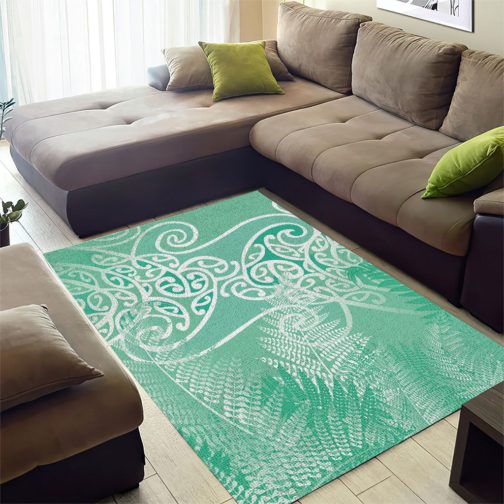 Aotearoa Maori Koru Curves Area Rug Silver Ferns - Mint LT7 - Polynesian Pride