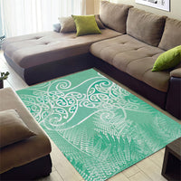 Aotearoa Maori Koru Curves Area Rug Silver Ferns - Mint LT7 - Polynesian Pride