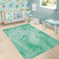 Aotearoa Maori Koru Curves Area Rug Silver Ferns - Mint LT7 - Polynesian Pride