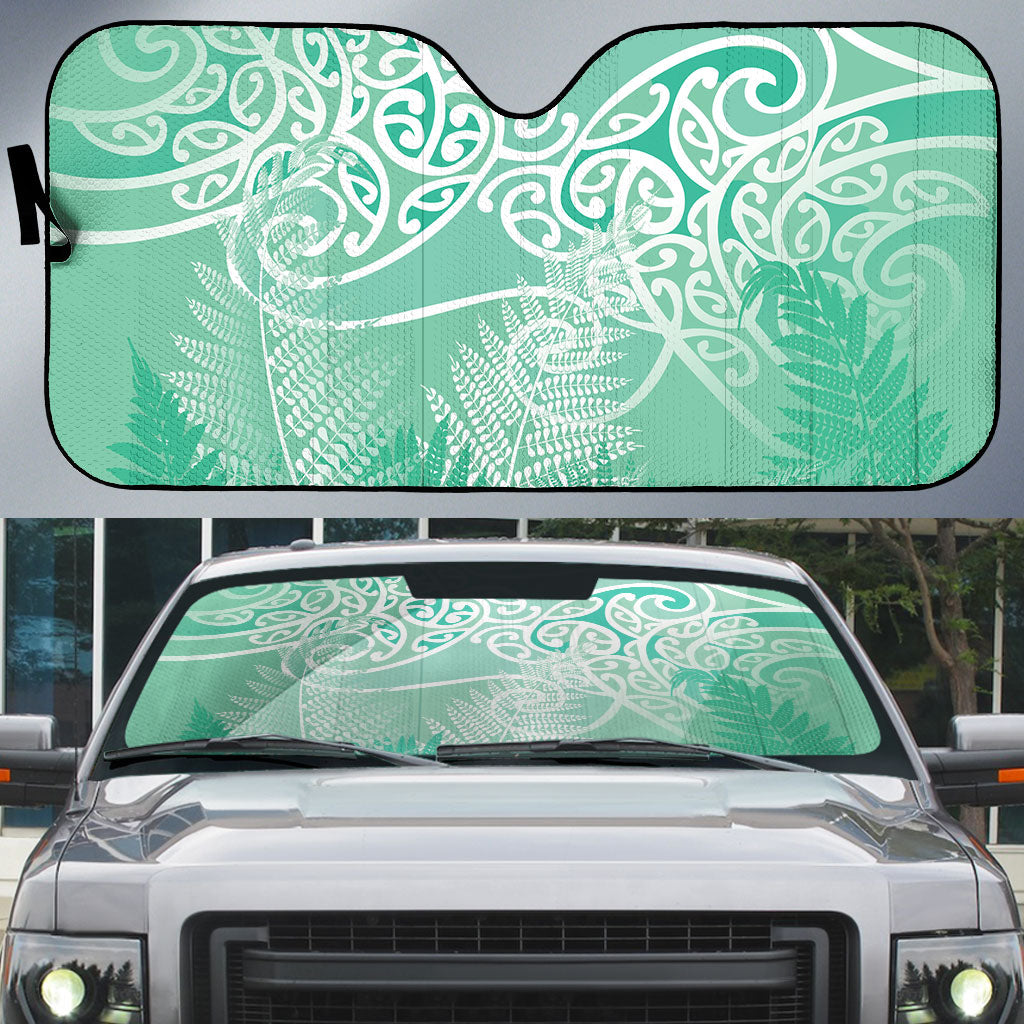 Aotearoa Maori Koru Curves Auto Sun Shade Silver Ferns - Mint LT7 Mint Green - Polynesian Pride