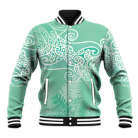 Aotearoa Maori Koru Curves Baseball Jacket Silver Ferns - Mint LT7 Unisex Mint Green - Polynesian Pride