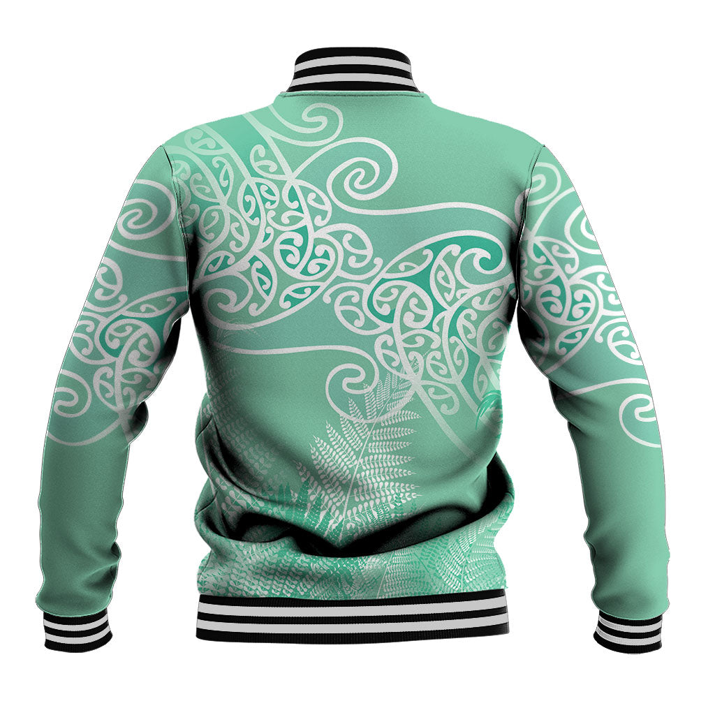 Aotearoa Maori Koru Curves Baseball Jacket Silver Ferns - Mint LT7 - Polynesian Pride