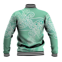 Aotearoa Maori Koru Curves Baseball Jacket Silver Ferns - Mint LT7 - Polynesian Pride