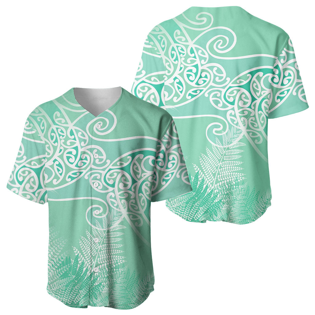 Aotearoa Maori Koru Curves Baseball Jersey Silver Ferns - Mint LT7 - Polynesian Pride