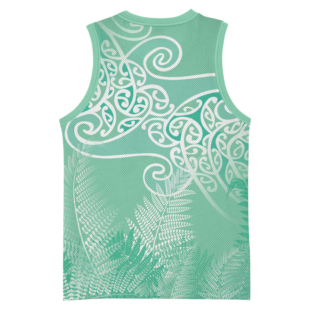 Aotearoa Maori Koru Curves Basketball Jersey Silver Ferns - Mint LT7 - Polynesian Pride